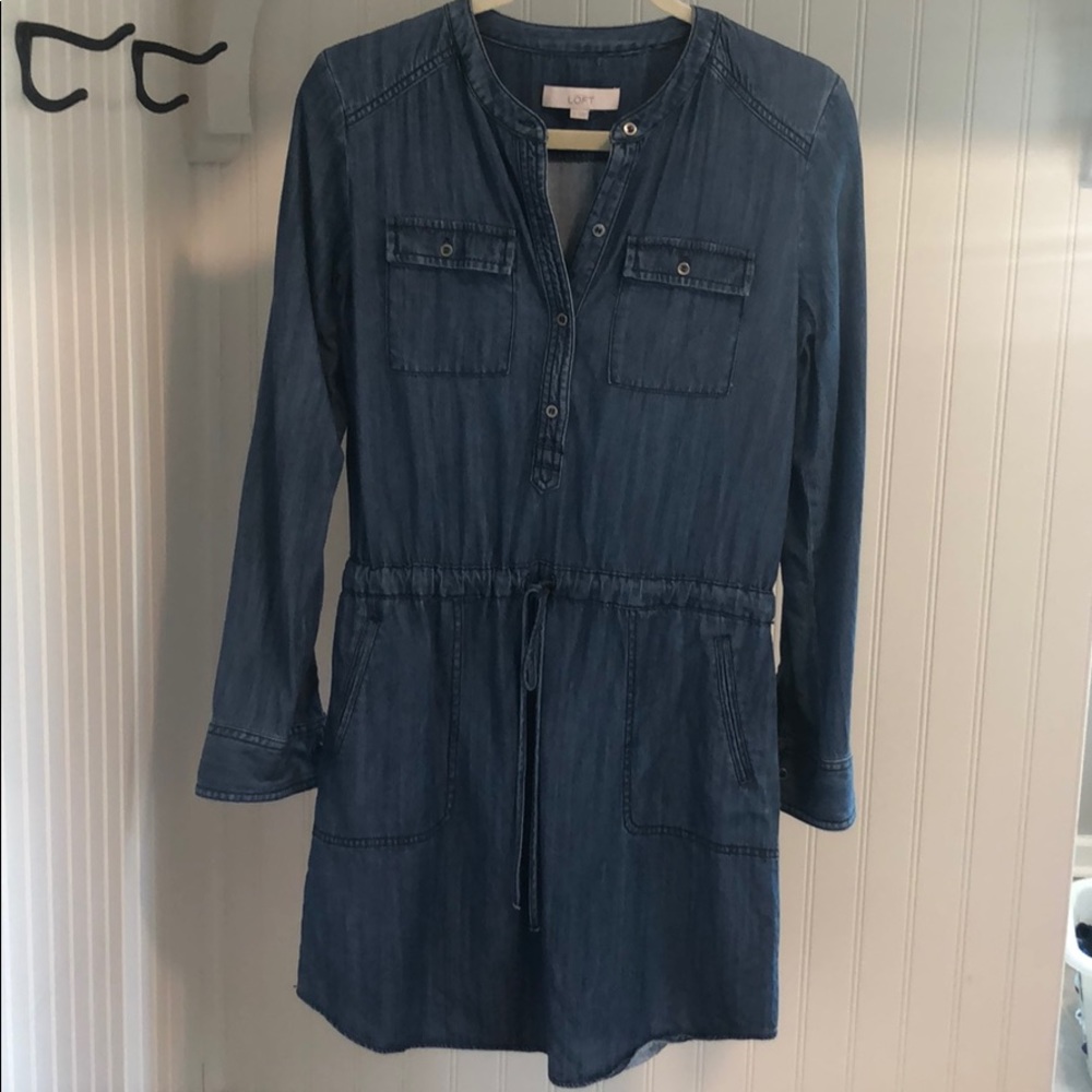 Loft denim tie waist dress